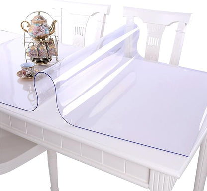 NECAUX Custom Multisize 1.5mm Thick Clear PVC Table Cover Protector - 40 x 40 Inch Waterproof Table Protector Square Vinyl Non-Slip Dinning Table Pad Mat