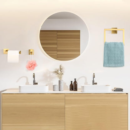 Gisafai 15 Pcs Bathroom Hardware Accessories Set 23.6 Inch Bath Towel Bar Kit Stainless Steel Bathroom Hardware Set Towel Racks Ring Hooks Paper Holder for Wall Mounted (Brushed Gold)
