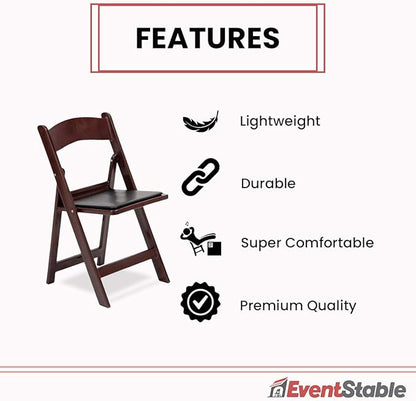 EventStable Titan PRO Resin Folding Chair - Mahogany Indoor/Outdoor Lightweight Folding Chair with Vinyl Padded for Weddings Parties Events - 50 Pack