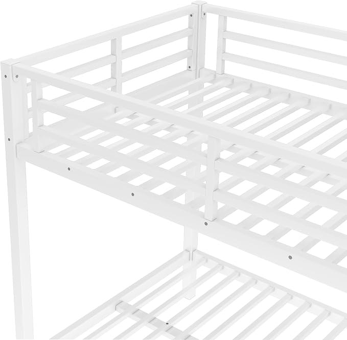 Bellemave Twin XL Over Twin XL Bunk Bed for Adults, Heavy Duty Bunk Beds Frame with Build in Ladder and Full Length Guardrail, Easy Assemble Bunkbeds, Noise Reduced, Mattress Not Included, White