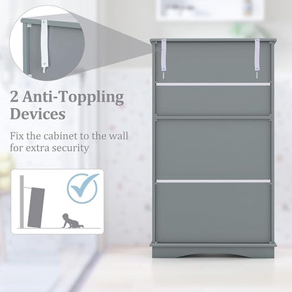 Giantex Bathroom Floor Storage Cabinet - Linen Floor Cabinet with Doors and Adjustable Shelves, Freestanding Side Storage Organizer for Bathroom, Living Room, Entryway, Kitchen Storage Unit (Grey)
