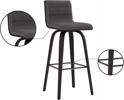 Armen Living Vienna 30" Swivel Bar Stool in Black Wood Finish with Gray Faux Leather - Set of 3