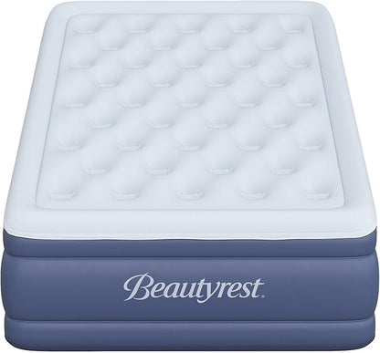 Beautyrest Supreme Air, Twin Size Air Mattress with Built-in Pump, Raised Inflatable Bed for Adults, Puncture-Resistant Vinyl, Auto Shut-Off, 650lb Support, Guest Bed, Camping Airbed, 3-Year Warranty