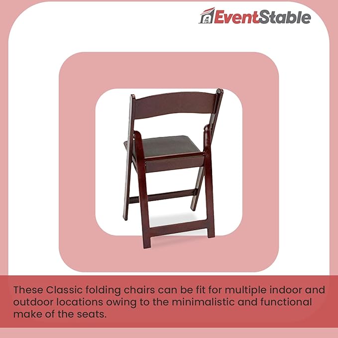 EventStable Titan PRO Resin Folding Chair - Mahogany Indoor/Outdoor Lightweight Folding Chair with Vinyl Padded for Weddings Parties Events - 50 Pack