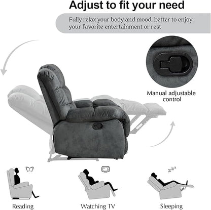 CANMOV Manual Recliner Chair, Single Reclining Sofa with Overstuffed Backrest and Armrest for Living Room, Bedroom Furniture, Grey