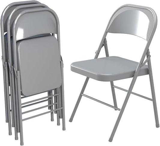 V&LX 4-Pack Double Hinged Chair 30" Metal Folding Steel Chairs Foldable Chair 4 Pack for Wedding Office Meeting Party Patio Outdoor Events, Set of 4,Grey