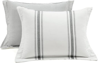 Lush Decor Farmhouse Stripe Reversible Cotton Comforter Set - 3 Piece Cozy Pinstripe Bedding Set - Classic Modern Rustic Charm Bedroom Decor - King, Dark Gray