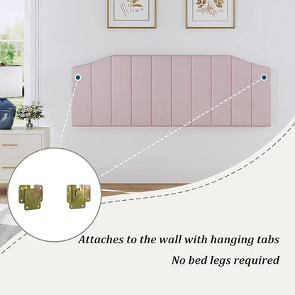 King Size Headboard Only, Velvet Upholstered Headboard King/California King Size Wall Mount and Bed Frame Mount, Featuring High-Density Sponge Padding Easy Assembly Comfort Style-Pink