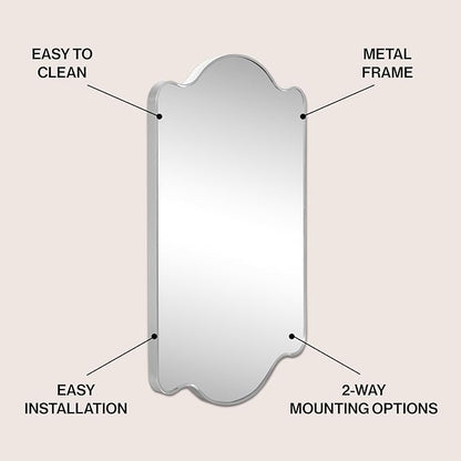 JONATHAN Y MIR205B Louisa 24 in. W x 36 in. H Medium Scalloped Rectangular Metal Framed Wall Mirror, for Bathroom, Living Room, Bedroom, Nickel