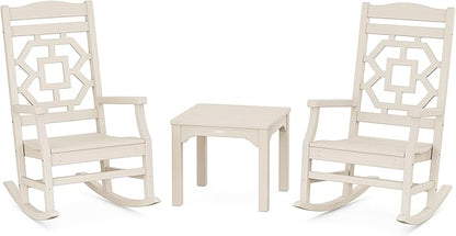Martha Stewart by POLYWOOD® Chinoiserie 3-Piece Rocking Chair Set in Sand