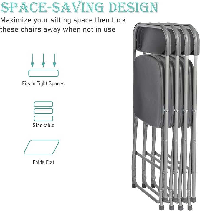 100 Pack Plastic Grey Folding Chairs,Portable Party Chairs Stackable Commercial Seats with Steel Frame for Office Home Outdoor Indoor Wedding Party Patio Dinning Events,350lbs Capacity