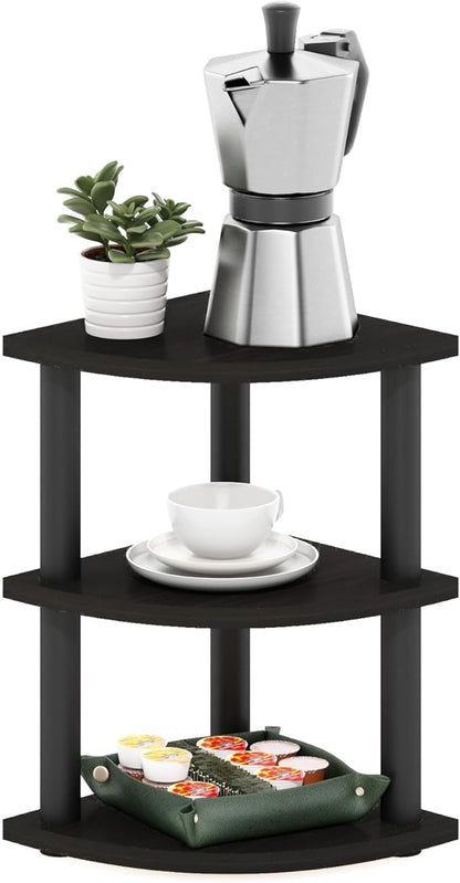Furinno Turn-N-Tube Kitchen Countertop Organizer, 3-Tier Corner Countertop Organizer Shelf, Corner Shelf, for Kitchen, Pantry, Organizers and Storage, Espresso