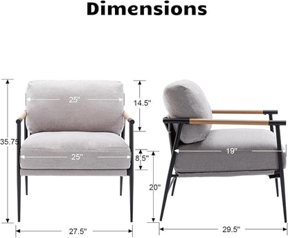 HEAH-YO Modern Accent Chairs Set of 2, Upholstered Chenille Living Room Chairs with Backrests, Comfy Reading Armchairs for Bedroom, Gray