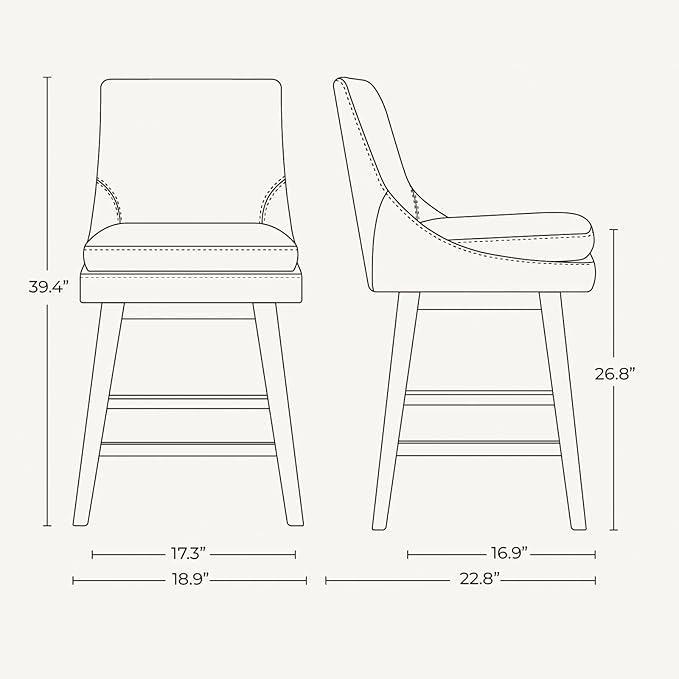 CHITA Counter Height Swivel Barstool, FSC Certified Upholstered Bar Stool, 26.8" H Seat Height, PU Leather in Stone Gray