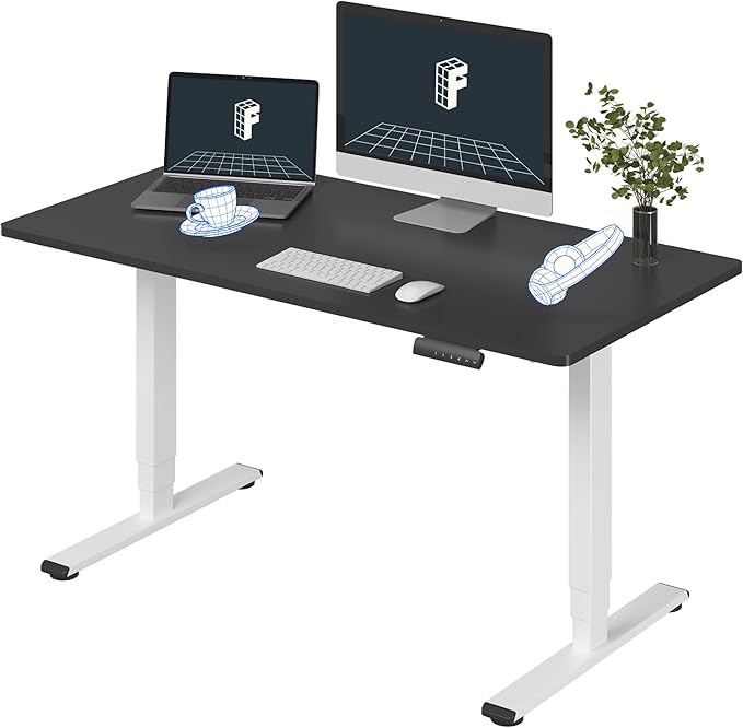 FLEXISPOT E6 3 Stages Dual Motor Electric Standing Desk 55x28 Inch Whole-Piece Board Height Adjustable Electric Sit Stand Desk(White Frame + Black Desktop, 2 Packages)