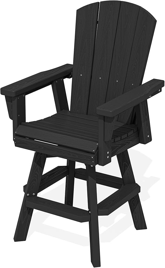 SERWALL Swivel Adirondack Bar Chair, HDPE Swivel Balcony Adirondack Chair, Outdoor Bar Height Barstoolsfor Bistro, Poolside, Garden, Black