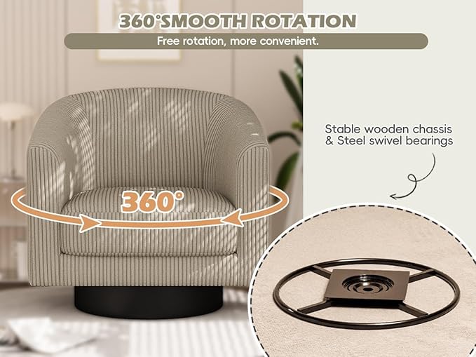 360° Swivel Accent Chairs Set of 2, Modern Bucket Chair, Corduroy Barrel Armchair, Comfy Boucle Chair, Single Sofa for Living Room Bedroom. Camel