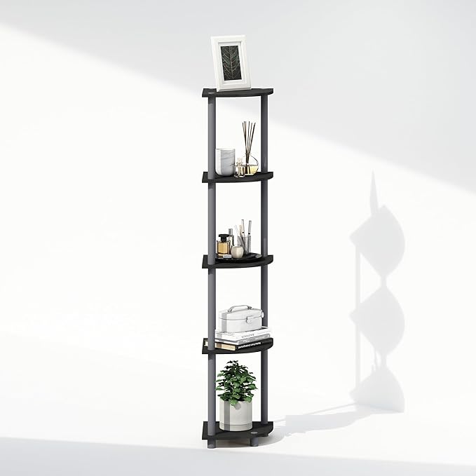 Furinno Turn-N-Tube Corner Shelf, 5-Tier Corner Display Rack, Shelving Unit, for Organization and Storage, Living Room, Home Office, Garage, Bedroom, Black