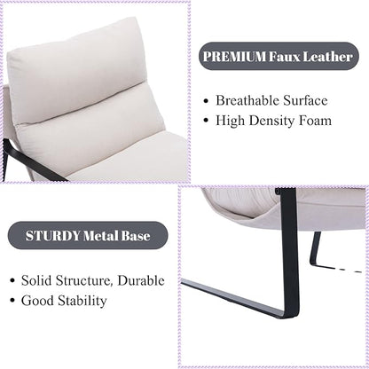 LukeAlon Modern Linen Accent Armchair, Upholstered Soft Living Room Chair with Metal Base Removable Thickened Cushion Single Sofa Chair Comfy Lounge Chair for Bedroom Living Room, White