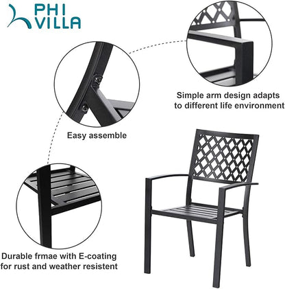 PHI VILLA Metal Outdoor Dining Chairs Set of 2 - Stackable Black Patio Chairs, 300lb Capacity (Diamond)