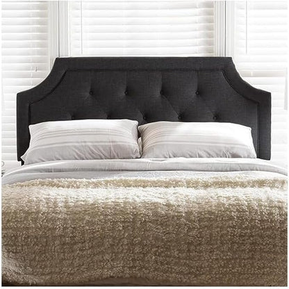 Maykoosh Adjustable Wood Post Headboard - Button Tufted Upholstered Bedroom Headboard Queen/Dark Gray