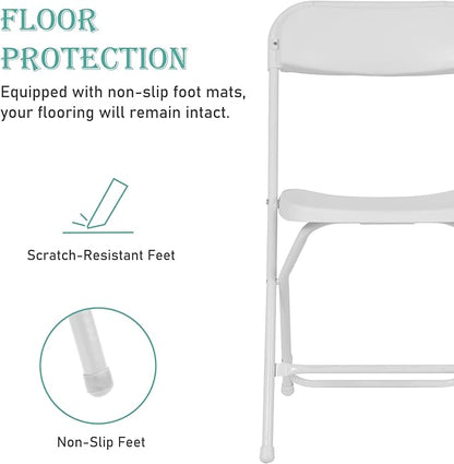 30 Pack White Plastic Folding Chairs, Portable Stackable Commercial Party Folding Chairs with Steel Frame 350lbs for Home Office Outdoor Indoor Office Wedding Party Events