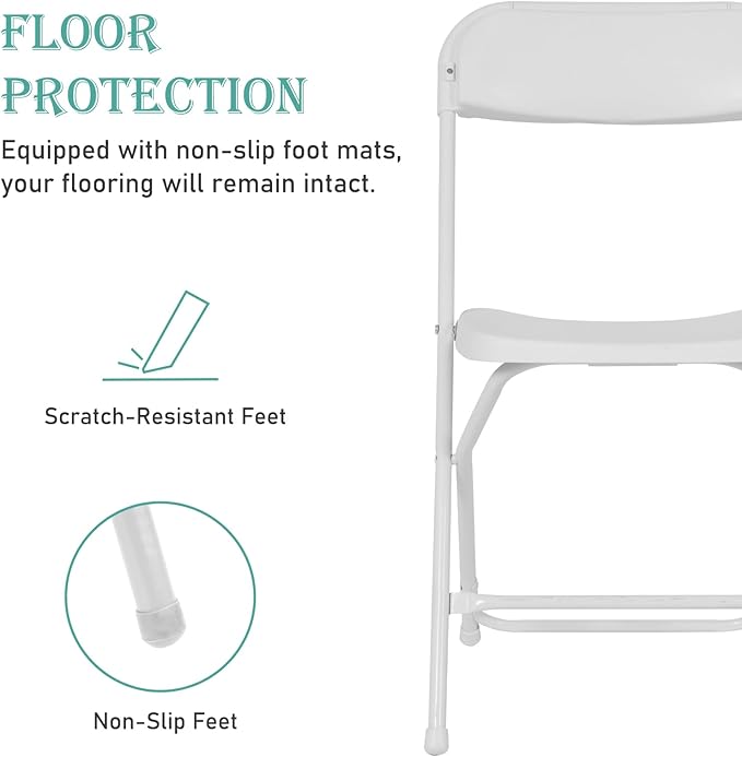 70 Pack Plastic White Folding Chairs, Portable Stackable Commercial Party Folding Chairs with Steel Frame 350lbs for Home Office Outdoor Indoor Office Wedding Party Event