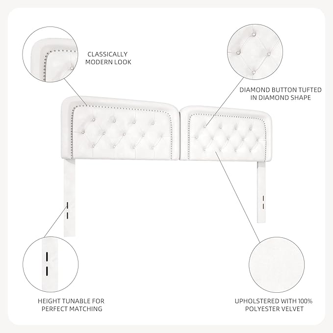 Tufted Upholstered Headboard King Size, Button Adjustable Height King Head Board Only, Sturdy and Durable Solid Wood with Nailhead Trim Headboards, Ideal for Bedroom, Dorm, Guest Room,Beige