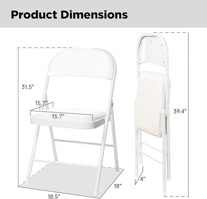 8 Pack Folding Chairs with Padded Seats, Padded Folding Chair with Steel Frame for Events Home Office, Pu Leather Folding Chair White