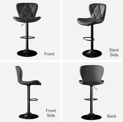 Bar Stools,Adjustable Swivel Barstools, Faux Leather Bar Chairs,Upholstered Counter Height with High Backrest for Kitchen Island, Black