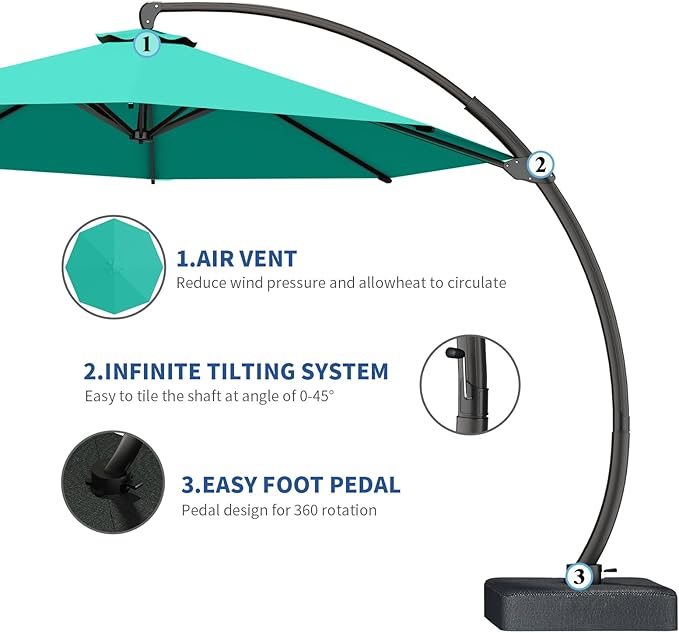 7 Piece Patio Dining Set with 11ft Patio Umbrella (Teal), 7 Navy Outdoor HDPE Dining Set with 6 Chairs + 1 Large Table, for Market, Pool, Garden, Backyard, Deck