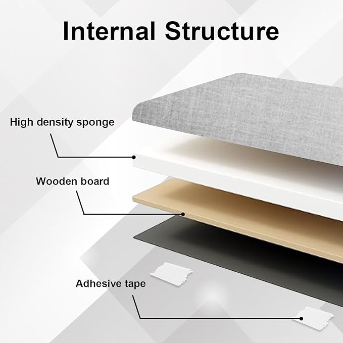 Upholstered Wall Mounted Headboard, 3D Soundproof Wall Panels Peel and Stick Headboard for Queen Size, Tufted, Light Grey (9 Panels, 10" x 24")