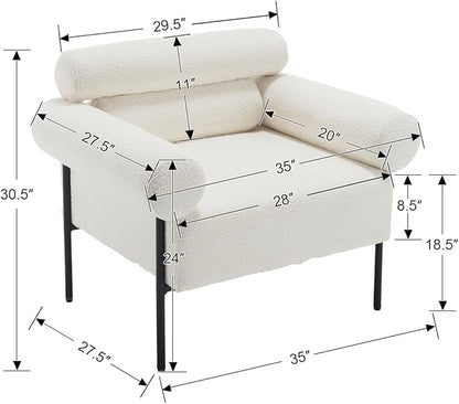 Modern Accent Chairs Set of 2, Boucle Sofa Accent Chairs for Living Room, Oversized Upholstered Sherpa Mid-Century Office Reading Armchairs with Channel Tufted for Bedroom, White