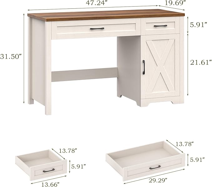 Vabches Farmhouse 51" Executive Desk,Computer Desk with Drawers and Storage Cabinet, Workspace for Home Office and Study