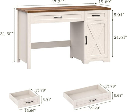 Vabches Farmhouse 51" Executive Desk,Computer Desk with Drawers and Storage Cabinet, Workspace for Home Office and Study
