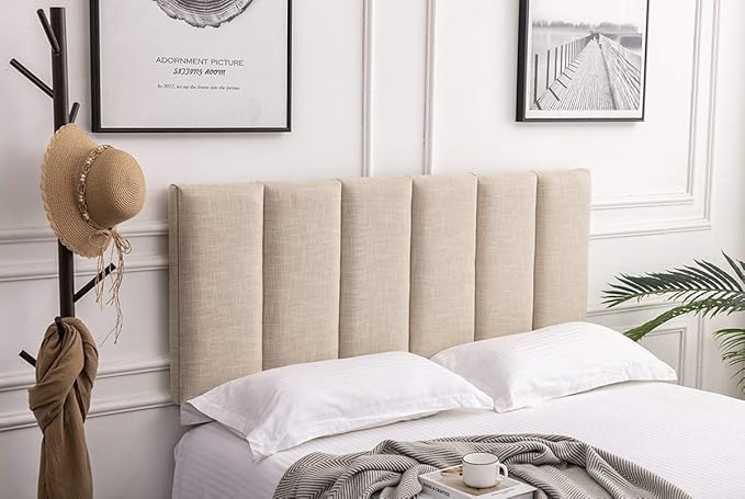 Yongchuang Upholstered King Headboard Linen Head Board for King/Cal King Size Bed Adjustable Height Headboards Panel Oatmeal