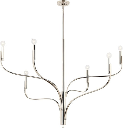KICHLER Livadia 6-Light Chandelier, Soft Modern-Light in Polished Nickel, for Foyer, Great Room, or Vaulted Dining or Bedroom (33.25" x 47.25"), 52674PN