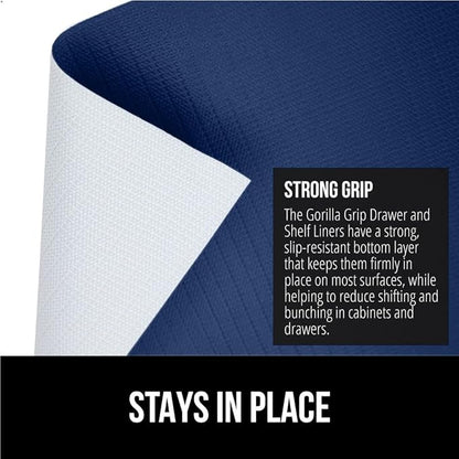 GORILLA GRIP Slip Resistant Drawer and Shelf Liner 2 Pack, Non Adhesive Water Resistant, Easy Clean and Trim, Smooth Surface Liners for Kitchen Cabinet, Shelves, Drawers, Pantry, 20 in x 20 FT, Navy