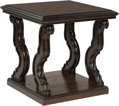 Signature Design by Ashley Maylee Classic End Table with Open Shelf and Scroll Legs, Dark Brown