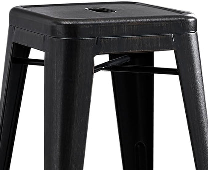AC Pacific 24” Metal Backless Barstool Set of 2 – Country Rustic Style, Lightweight & Sturdy Build, Easy Assembly – Distressed Black Finish