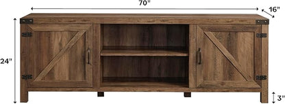 Walker Edison Georgetown Modern Farmhouse Double Barn Door TV Stand for TVs up to 80 Inches, 70 Inch, Rustic Oak, Without Fireplace, 15.75 x 70 x 24 inches