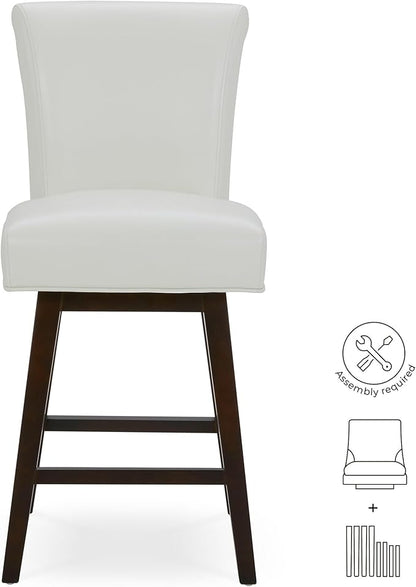 CHITA 26 Inch Counter Height Swivel Bar Stools Set of 4, FSC Certified Modern Upholstered Faux Leather Swivel Barstool Chair with Back, White