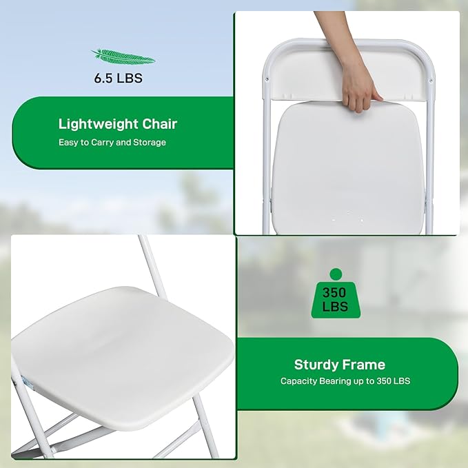 20 Pack White Heavy Duty Plastic Foldable Chair, Stackable Chairs with Reinfoced Steel Frame for Indoor and Outdoor, Wedding, Party, Restaurant, Meeting Room, Patio