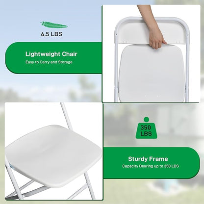 20 Pack White Heavy Duty Plastic Foldable Chair, Stackable Chairs with Reinfoced Steel Frame for Indoor and Outdoor, Wedding, Party, Restaurant, Meeting Room, Patio
