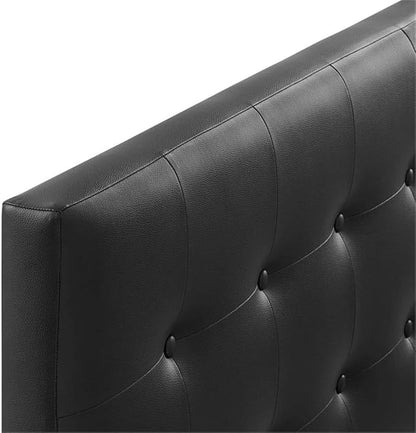 Hawthorne Collections Contemporary Tufted Button Faux Leather Upholstered Queen Headboard in Black