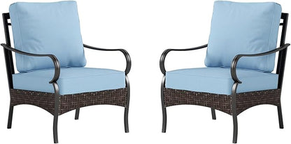 Sophia & William Extra Large Outdoor Patio Sofa Chairs Set 2 PCS Heavy-Duty Porch Furniture with High Back & Deep Seating Area, 5.5" Thicken Cushions for Deck, Lawn, Outside (Blue)