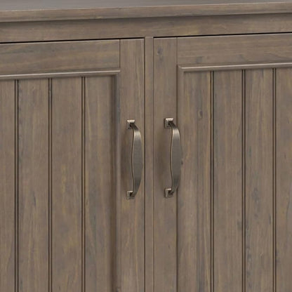 SIMPLIHOME Lev SOLID WOOD 60 inch Wide Contemporary Wide Storage Cabinet in Smoky Brown for the Living Room, Entryway and Family Room