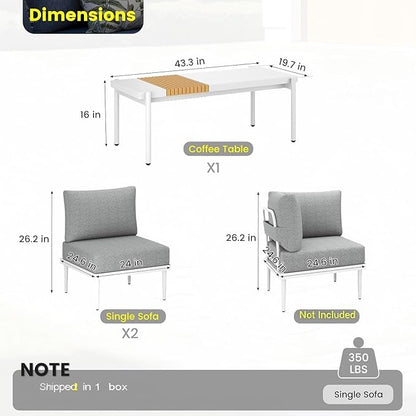 Sundale Outdoor 3 Pieces Patio Furniture Set, Metal Outdoor Sectional Sofa with 6 Inch Olefin Cushion and Coffee Table, All-Weather Modern Outdoor Conversation Sets (Wihte Frame)