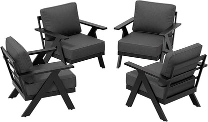 COOS BAY Iron Luxe Modern Outdoor Patio Chairs Set of 4, Lounge Accent Chairs for Backyard, Deck, Porch, Garden, Black/Gray