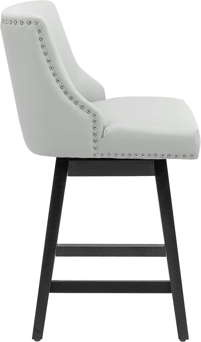 Bar Stools Set of 4, PU Leather Barstools, 26 Inch Upholstered Counter Stools with 13.8" High Back and Footrest, Swivel Counter Height Barstools for Kitchen Island Home Bar Light Gray